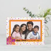 ハッピーディワリカラフルフォトピンクパープルランタン シーズンカード (スタンド正面)