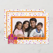 ハッピーディワリカラフルフォトピンクパープルランタン シーズンポストカード (正面/裏面)