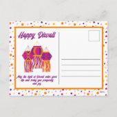 ハッピーディワリカラフルフォトピンクパープルランタン シーズンポストカード (裏面)