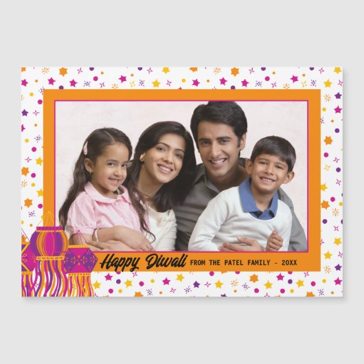 ハッピーディワリカラフルフォトランタン磁気カード (正面)