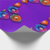 ハッピーディワリカラフル紫と他の色のデシ ラッピングペーパー (角)