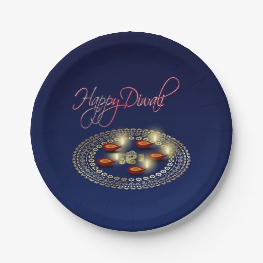 ハッピーディワリガネシャランゴリ紙プレート ペーパープレート (正面)