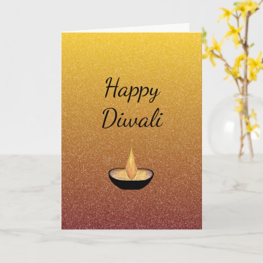 ハッピーディワリグリッター金ゴールドエレガントディヤフレイム カード (黄色い花)