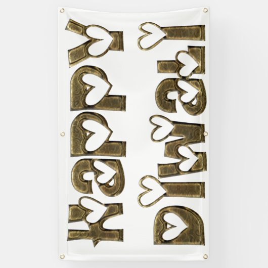 ハッピーディワリグリーティングキュートハートタイポグラフィ 横断幕 (縦)