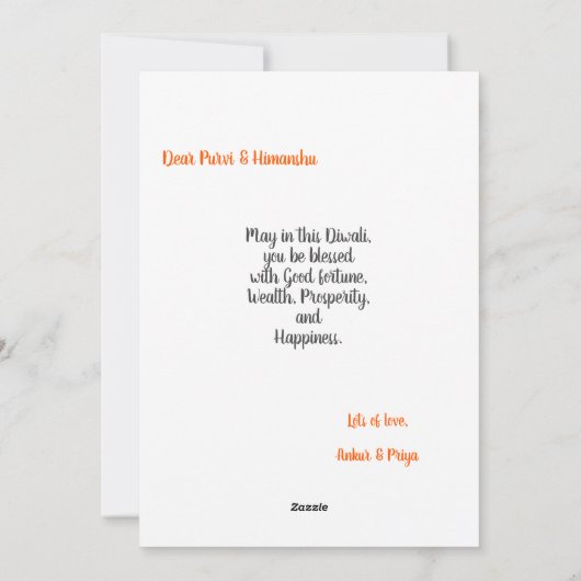 ハッピーディワリグリーティングディヤチャクラホリデーカード シーズンカード (裏面)