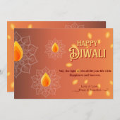 ハッピーディワリグリーティングライトランプオレンジ金ゴールド シーズンカード (正面/裏面)