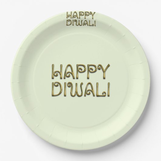 ハッピーディワリタイポグラフィ金ゴールドエレガント紙プレート ペーパープレート (正面)