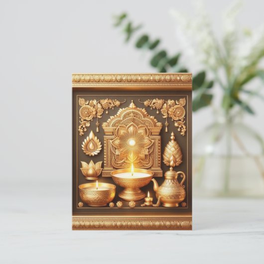 ハッピーディワリディヤフェスティバルオブライトフローラ金ゴールド シーズンポストカード (スタンド正面)