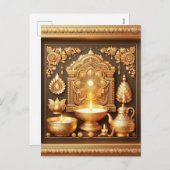 ハッピーディワリディヤフェスティバルオブライトフローラ金ゴールド シーズンポストカード (正面/裏面)