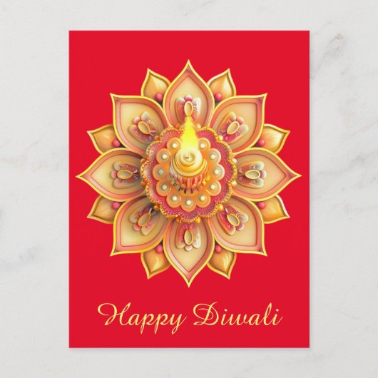 ハッピーディワリディヤフェスティバルオブライト金ゴールドレッド シーズンポストカード (正面)