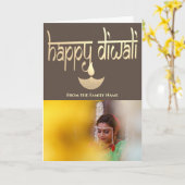 ハッピーディワリパーソナライズされた写真金ゴールドと地球 カード (黄色い花)