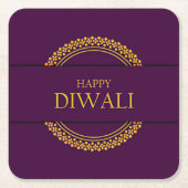 ハッピーディワリパープルエレガント金ゴールド スクエアペーパーコースター (正面)