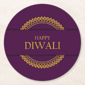 ハッピーディワリパープルエレガント金ゴールド ラウンドペーパーコースター (正面)