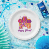 ハッピーディワリパープルピンクイエローランタンカスタム ペーパープレート (パーティー)