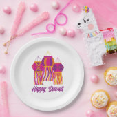 ハッピーディワリパープルピンクイエローランタンカスタム ペーパープレート (パーティー)