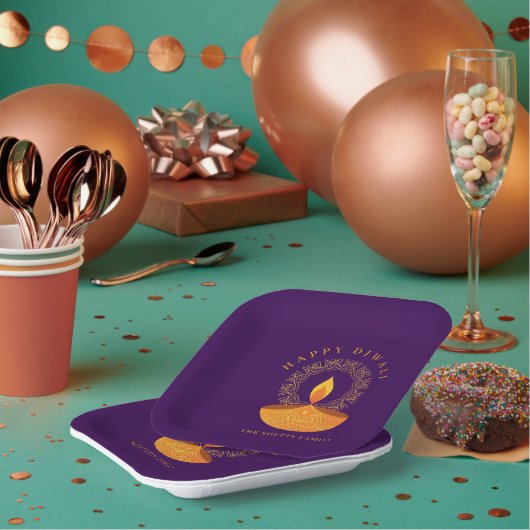 ハッピーディワリヒンズーフェスティバルオブライツお祝い ペーパープレート (複数)