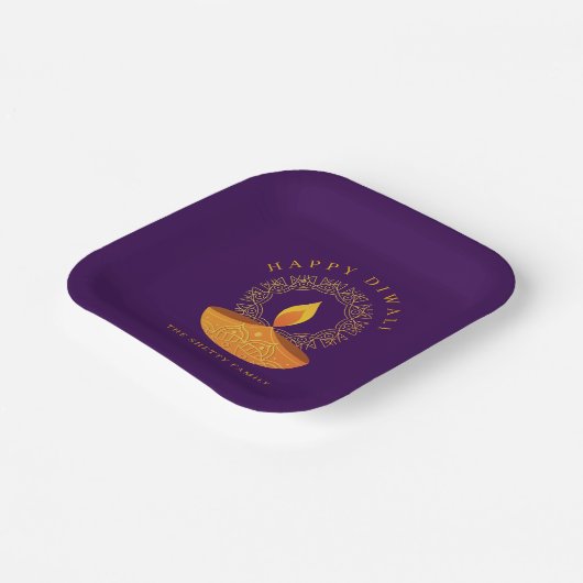 ハッピーディワリヒンズーフェスティバルオブライツお祝い ペーパープレート (傾斜あり)