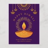ハッピーディワリヒンズーフェスティバル・オブ・ライトパープル シーズンポストカード (正面)