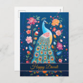 ハッピーディワリピーコック&フラワーズ シーズンポストカード (正面/裏面)