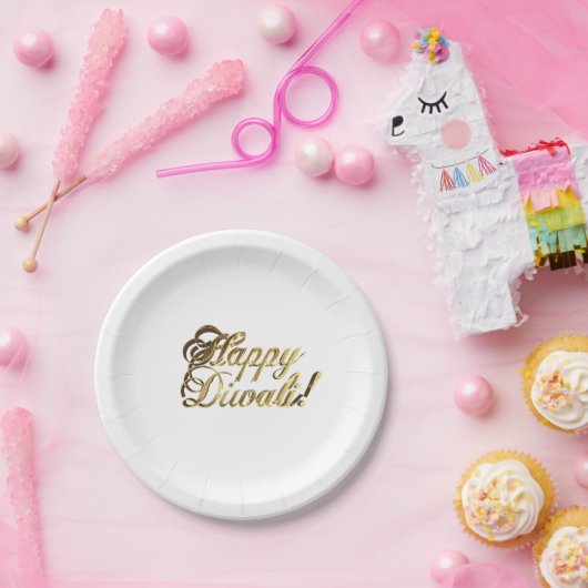 ハッピーディワリフェイクゴールドフォイルタイポグラフィエレガント ペーパープレート (パーティー)