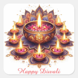 ハッピーディワリフローラディヤランゴリフェスティバルオブライト スクエアシール