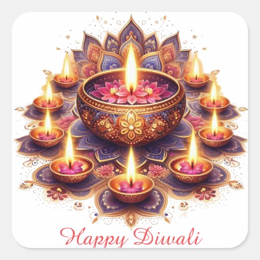 ハッピーディワリフローラディヤランゴリフェスティバルオブライト スクエアシール (正面)