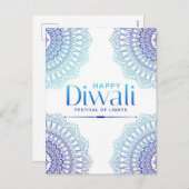 ハッピーディワリブルーホワイトマンダラフェスティバルオブライト シーズンポストカード (正面/裏面)