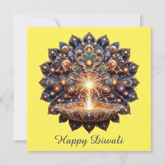 ハッピーディワリブルー金ゴールドディヤフェスティバルオブライト シーズンカード (正面)