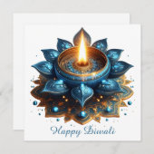 ハッピーディワリブルー金ゴールドディヤフェスティバルオブライト シーズンカード (正面/裏面)