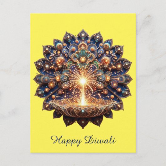 ハッピーディワリブルー金ゴールドディヤフェスティバルオブライト シーズンポストカード (正面)