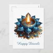 ハッピーディワリブルー金ゴールドディヤフェスティバルオブライト シーズンポストカード (正面/裏面)