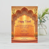 ハッピーディワリホリデー金ゴールドランプライト 招待状 (スタンド正面)