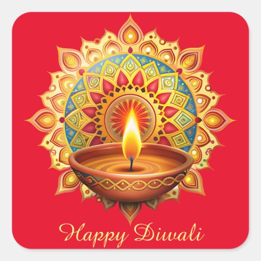 ハッピーディワリランゴリディヤフェスティバルオブライトレッド スクエアシール (正面)