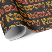 ハッピーディワリ挨拶かわいいハート文字ブラウンレッド ラッピングペーパー (ロールコーナー)