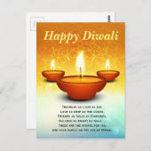 ハッピーディワリ稲妻油ランプゴールデングリーン ポストカード (正面/裏面)