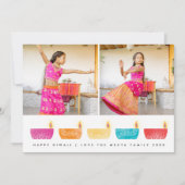 ハッピーディワリ色ランタン2フォトホリデーカード シーズンカード (正面)