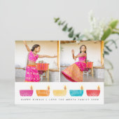 ハッピーディワリ色ランタン2フォトホリデーカード シーズンカード (スタンド正面)