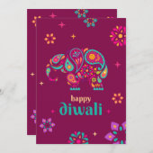 ハッピーディワリ象ヒンドゥー教の光のフェスティバル シーズンカード (正面/裏面)