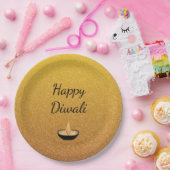 ハッピーディワリ金ゴールドグリッターディヤランプフレーム ペーパープレート (パーティー)