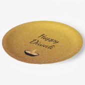 ハッピーディワリ金ゴールドグリッターディヤランプフレーム ペーパープレート (アングル)