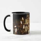 ハッピーディワリ金ゴールドスターズタイポグラフィキャンドルライト マグカップ (左)