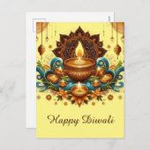 ハッピーディワリ金ゴールドディヤフェスティバルオブライトブルー シーズンポストカード (正面/裏面)