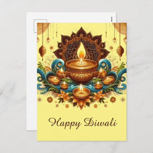 ハッピーディワリ金ゴールドディヤフェスティバルオブライトブルー シーズンポストカード (正面/裏面)