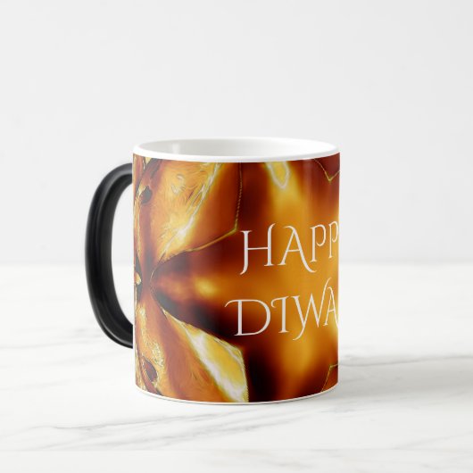 ハッピーディワリ金ゴールド銅光沢のある星 モーフィングマグカップ (正面左)