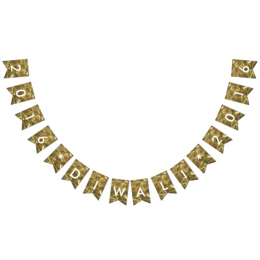 ハッピーディワリ2016金ゴールドホワイトグリッターライトパーティー バンティングフラッグ (全)