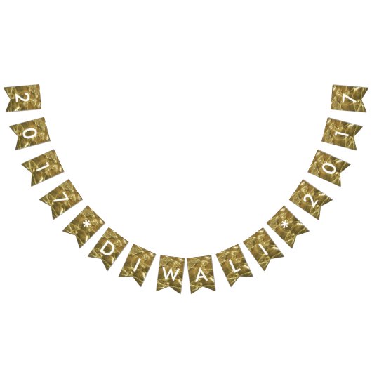 ハッピーディワリ2017金ゴールドホワイトグリッターライトパーティー バンティングフラッグ (全)