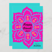 ハッピーディワリ2022ピンクターコイズブルーランゴリ シーズンカード (正面/裏面)