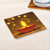 ハッピーディワリ20xxディヤイエローフレームきらめき スクエアペーパーコースター (アングル)