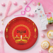 ハッピーディワリ20xx年または文字赤黄色9" ペーパープレート (パーティー)