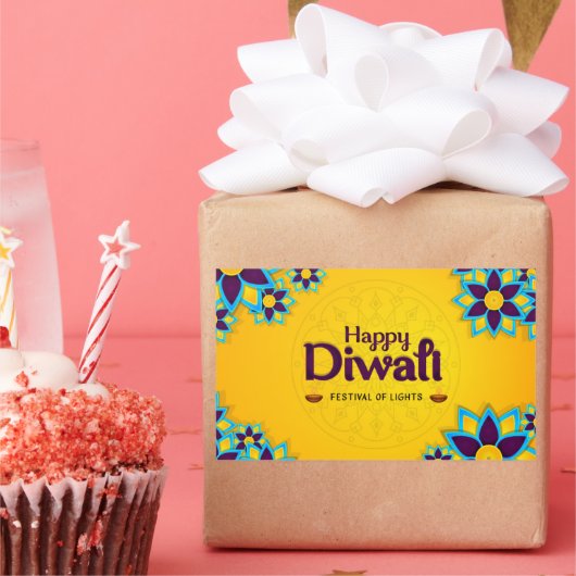 ハッピーディワリ – ライトフェスティバル 長方形シール (パーティー)